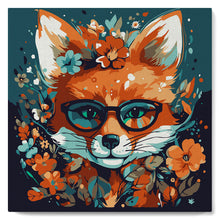 Carica l'immagine nel visualizzatore di Gallery, Mini Kit da Dipingere con i Numeri 20x20cm con cornice Volpe Fantasy con Fiori