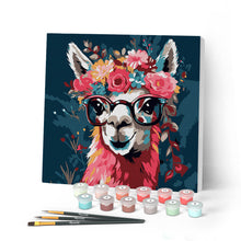 Carica l'immagine nel visualizzatore di Gallery, Mini Kit da Dipingere con i Numeri con cornice Lama Fantasy con Fiori
