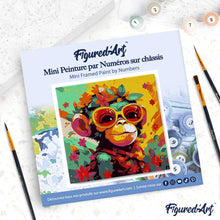 Carica l'immagine nel visualizzatore di Gallery, Mini Kit da Dipingere con i Numeri 20x20cm con cornice Scimmia Fantasy con Fiori
