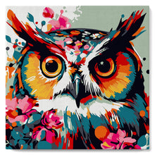 Carica l'immagine nel visualizzatore di Gallery, Mini Kit da Dipingere con i Numeri 20x20cm con cornice Gufo Fantasy con Fiori