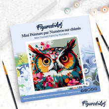 Carica l'immagine nel visualizzatore di Gallery, Mini Kit da Dipingere con i Numeri 20x20cm con cornice Gufo Fantasy con Fiori