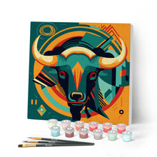 Carica l'immagine nel visualizzatore di Gallery, Mini Kit da Dipingere con i Numeri con cornice Toro Astratto Stile Art-Deco