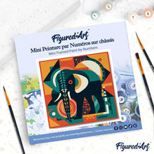Carica l'immagine nel visualizzatore di Gallery, Mini Kit da Dipingere con i Numeri 20x20cm con cornice Elefante Astratto Stile Art-Deco