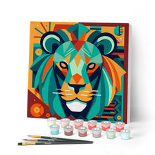 Carica l'immagine nel visualizzatore di Gallery, Mini Kit da Dipingere con i Numeri con cornice Leone Astratto Stile Art-Deco