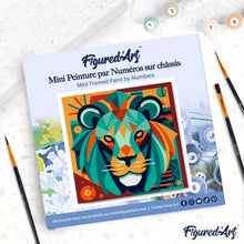 Carica l'immagine nel visualizzatore di Gallery, Mini Kit da Dipingere con i Numeri 20x20cm con cornice Leone Astratto Stile Art-Deco