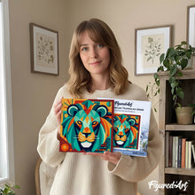 Carica l'immagine nel visualizzatore di Gallery, Mini Kit da Dipingere con i Numeri 20x20cm con cornice Leone Astratto Stile Art-Deco