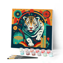 Carica l'immagine nel visualizzatore di Gallery, Mini Kit da Dipingere con i Numeri con cornice Tigre Astratta Stile Art-Deco