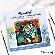 Carica l'immagine nel visualizzatore di Gallery, Mini Kit da Dipingere con i Numeri 20x20cm con cornice Tigre Astratta Stile Art-Deco