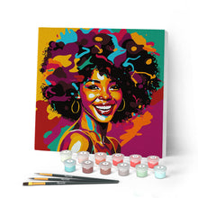 Carica l'immagine nel visualizzatore di Gallery, Mini Kit da Dipingere con i Numeri con cornice Donna Afroamericana Pop Art