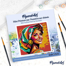 Carica l'immagine nel visualizzatore di Gallery, Mini Kit da Dipingere con i Numeri 20x20cm con cornice Donna Esotica Pop Art