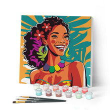 Carica l'immagine nel visualizzatore di Gallery, Mini Kit da Dipingere con i Numeri con cornice Donna dell'Isola Pop Art