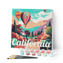 Carica l'immagine nel visualizzatore di Gallery, Mini Kit da Dipingere con i Numeri con cornice Mongolfiere in California
