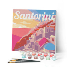 Carica l'immagine nel visualizzatore di Gallery, Mini Kit da Dipingere con i Numeri con cornice Tramonto a Santorini