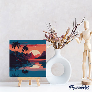 Mini Kit da Dipingere con i Numeri 20x20cm con cornice - Il Mare e il Tramonto