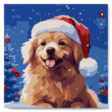 Carica l'immagine nel visualizzatore di Gallery, Mini Kit da Dipingere con i Numeri 20x20cm con cornice Allegro Cane a Natale