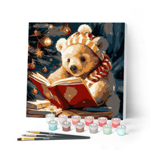 Carica l'immagine nel visualizzatore di Gallery, Mini Kit da Dipingere con i Numeri con cornice - Dolce orso che legge