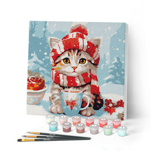 Carica l'immagine nel visualizzatore di Gallery, Mini Kit da Dipingere con i Numeri con cornice Micetto a Natale