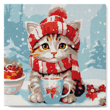 Carica l'immagine nel visualizzatore di Gallery, Mini Kit da Dipingere con i Numeri 20x20cm con cornice Micetto a Natale