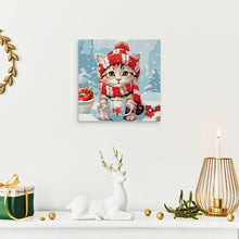 Carica l'immagine nel visualizzatore di Gallery, Mini Kit da Dipingere con i Numeri 20x20cm con cornice Micetto a Natale