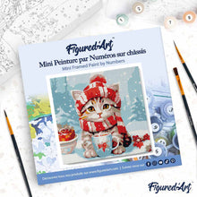 Carica l'immagine nel visualizzatore di Gallery, Mini Kit da Dipingere con i Numeri 20x20cm con cornice Micetto a Natale