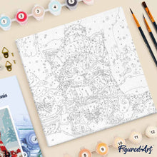 Carica l'immagine nel visualizzatore di Gallery, Mini Kit da Dipingere con i Numeri 20x20cm con cornice Micetto a Natale