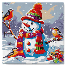 Carica l'immagine nel visualizzatore di Gallery, Mini Kit da Dipingere con i Numeri 20x20cm con cornice Pupazzo di Neve al Parco