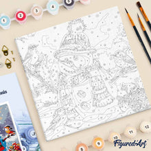 Carica l'immagine nel visualizzatore di Gallery, Mini Kit da Dipingere con i Numeri 20x20cm con cornice Pupazzo di Neve al Parco
