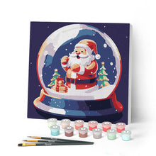 Carica l'immagine nel visualizzatore di Gallery, Mini Kit da Dipingere con i Numeri con cornice Babbo Natale nella Palla di Neve