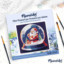 Carica l'immagine nel visualizzatore di Gallery, Mini Kit da Dipingere con i Numeri 20x20cm con cornice Babbo Natale nella Palla di Neve