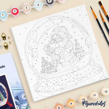 Carica l'immagine nel visualizzatore di Gallery, Mini Kit da Dipingere con i Numeri 20x20cm con cornice Babbo Natale nella Palla di Neve