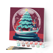 Carica l'immagine nel visualizzatore di Gallery, Mini Kit da Dipingere con i Numeri con cornice Albero di Natale nella Palla di Neve