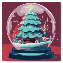 Carica l'immagine nel visualizzatore di Gallery, Mini Kit da Dipingere con i Numeri 20x20cm con cornice Albero di Natale nella Palla di Neve