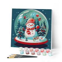 Carica l'immagine nel visualizzatore di Gallery, Mini Kit da Dipingere con i Numeri con cornice Pupazzo di Neve nella Palla di Neve