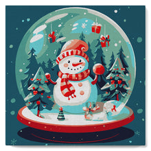 Carica l'immagine nel visualizzatore di Gallery, Mini Kit da Dipingere con i Numeri 20x20cm con cornice Pupazzo di Neve nella Palla di Neve