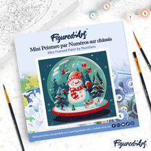 Carica l'immagine nel visualizzatore di Gallery, Mini Kit da Dipingere con i Numeri 20x20cm con cornice Pupazzo di Neve nella Palla di Neve