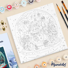 Carica l'immagine nel visualizzatore di Gallery, Mini Kit da Dipingere con i Numeri 20x20cm con cornice Pupazzo di Neve nella Palla di Neve