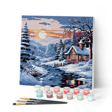 Carica l'immagine nel visualizzatore di Gallery, Mini Kit da Dipingere con i Numeri con cornice Incantevole Rifugio Invernale