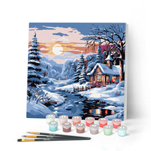 Carica l'immagine nel visualizzatore di Gallery, Mini Kit da Dipingere con i Numeri con cornice Incantevole Rifugio Invernale