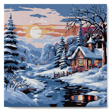 Carica l'immagine nel visualizzatore di Gallery, Mini Kit da Dipingere con i Numeri 20x20cm con cornice Incantevole Rifugio Invernale