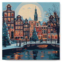 Carica l'immagine nel visualizzatore di Gallery, Mini Kit da Dipingere con i Numeri 20x20cm con cornice Natale ad Amsterdam