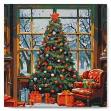 Carica l'immagine nel visualizzatore di Gallery, Mini Kit da Dipingere con i Numeri 20x20cm con cornice Albero di Natale in Salotto