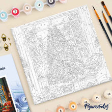 Carica l'immagine nel visualizzatore di Gallery, Mini Kit da Dipingere con i Numeri 20x20cm con cornice Albero di Natale in Salotto