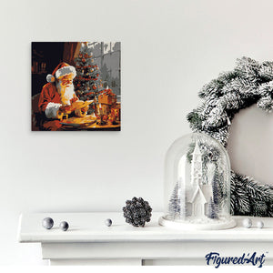 Mini Kit da Dipingere con i Numeri 20x20cm con cornice - Babbo Natale che legge