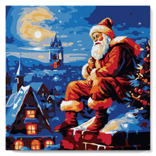 Carica l'immagine nel visualizzatore di Gallery, Mini Kit da Dipingere con i Numeri 20x20cm con cornice Babbo Natale sul tetto