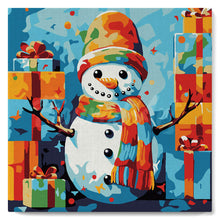 Carica l&#39;immagine nel visualizzatore di Gallery, Mini Kit da Dipingere con i Numeri con cornice - Pupazzo di neve e regali astratto