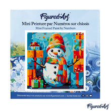 Carica l&#39;immagine nel visualizzatore di Gallery, Mini Kit da Dipingere con i Numeri 20x20cm con cornice - Pupazzo di neve e regali astratto