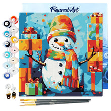 Carica l&#39;immagine nel visualizzatore di Gallery, Mini Kit da Dipingere con i Numeri 20x20cm con cornice - Pupazzo di neve e regali astratto