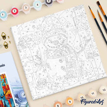 Carica l'immagine nel visualizzatore di Gallery, Mini Kit da Dipingere con i Numeri 20x20cm con cornice - Pupazzo di neve e regali astratto