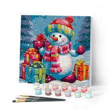Carica l'immagine nel visualizzatore di Gallery, Mini Kit da Dipingere con i Numeri con cornice Pupazzo di Neve e Regali