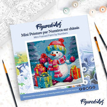 Carica l'immagine nel visualizzatore di Gallery, Mini Kit da Dipingere con i Numeri 20x20cm con cornice Pupazzo di Neve e Regali